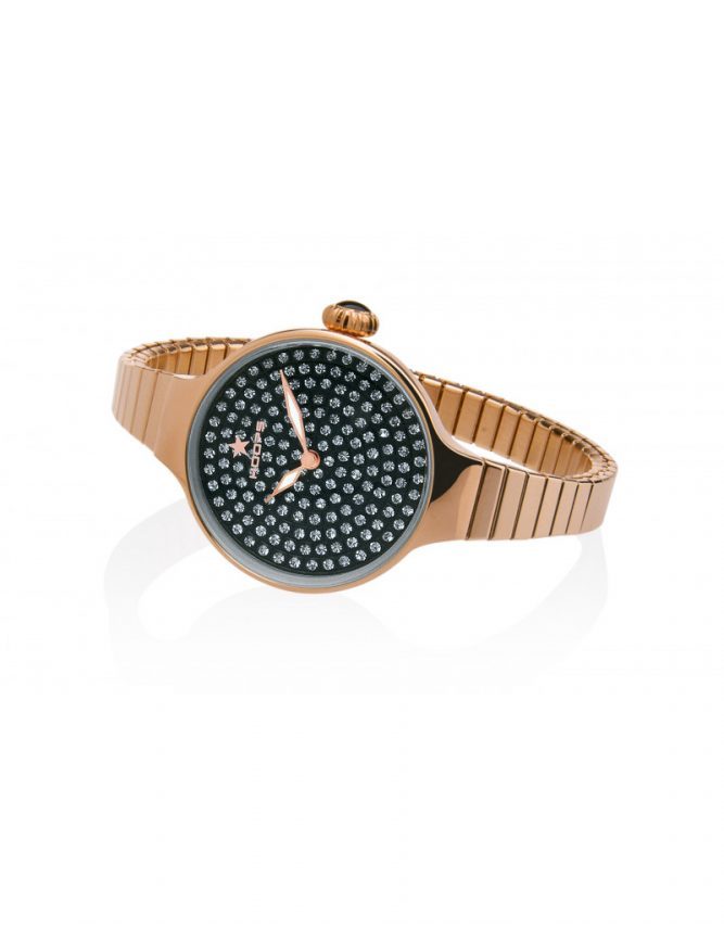 Orologio CHÉRIE DIAMONDS Elastic Gold Nero Hoops-2601L-RG06